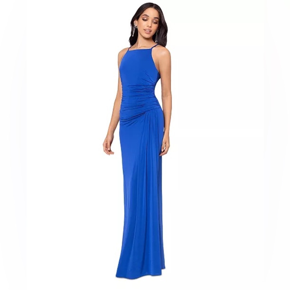 B&A By Betsy and Adam Women's Ruched Spaghetti-Strap Maxi Dress. NWT. Royal Blue